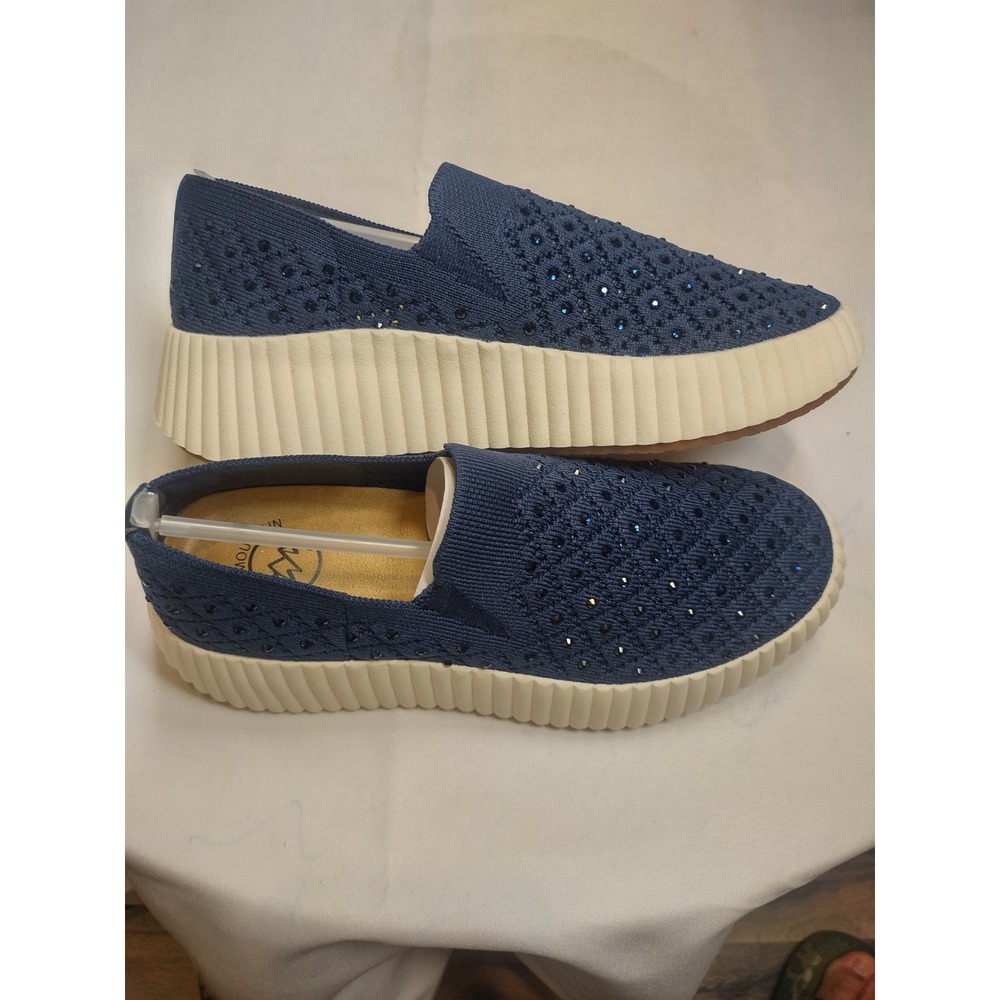 White Mountain Dyles Navy Blue Rhinestone Knit Platform Slip On Sneakers 6.5 - Picture 3 of 8